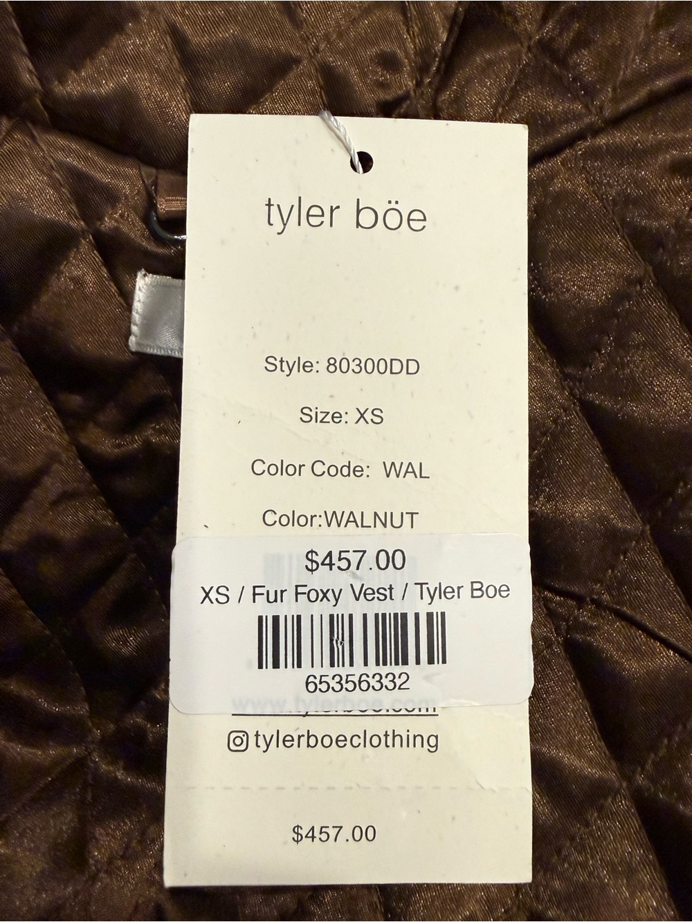 Tyler Boe Fur Foxy Vest Walnut Brown Fur-Trim Women XS NEW NWT - Picture 7 of 7